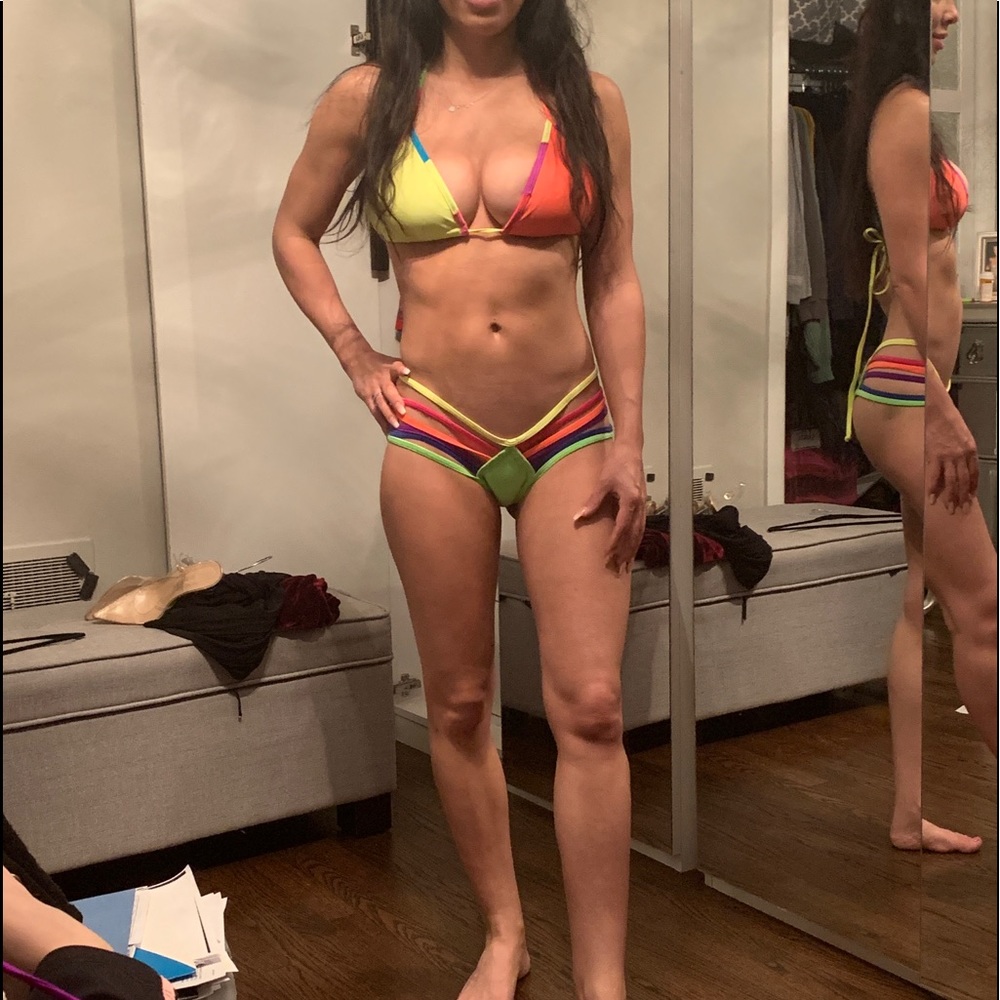 Multi color neon swim suit bikini